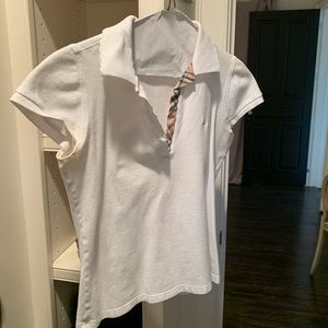 Burberry White Collar Polo. Sweat stains